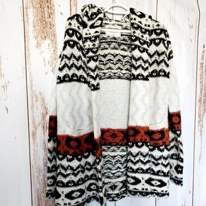 Tribal print heavy Cardigan with hood and pockets